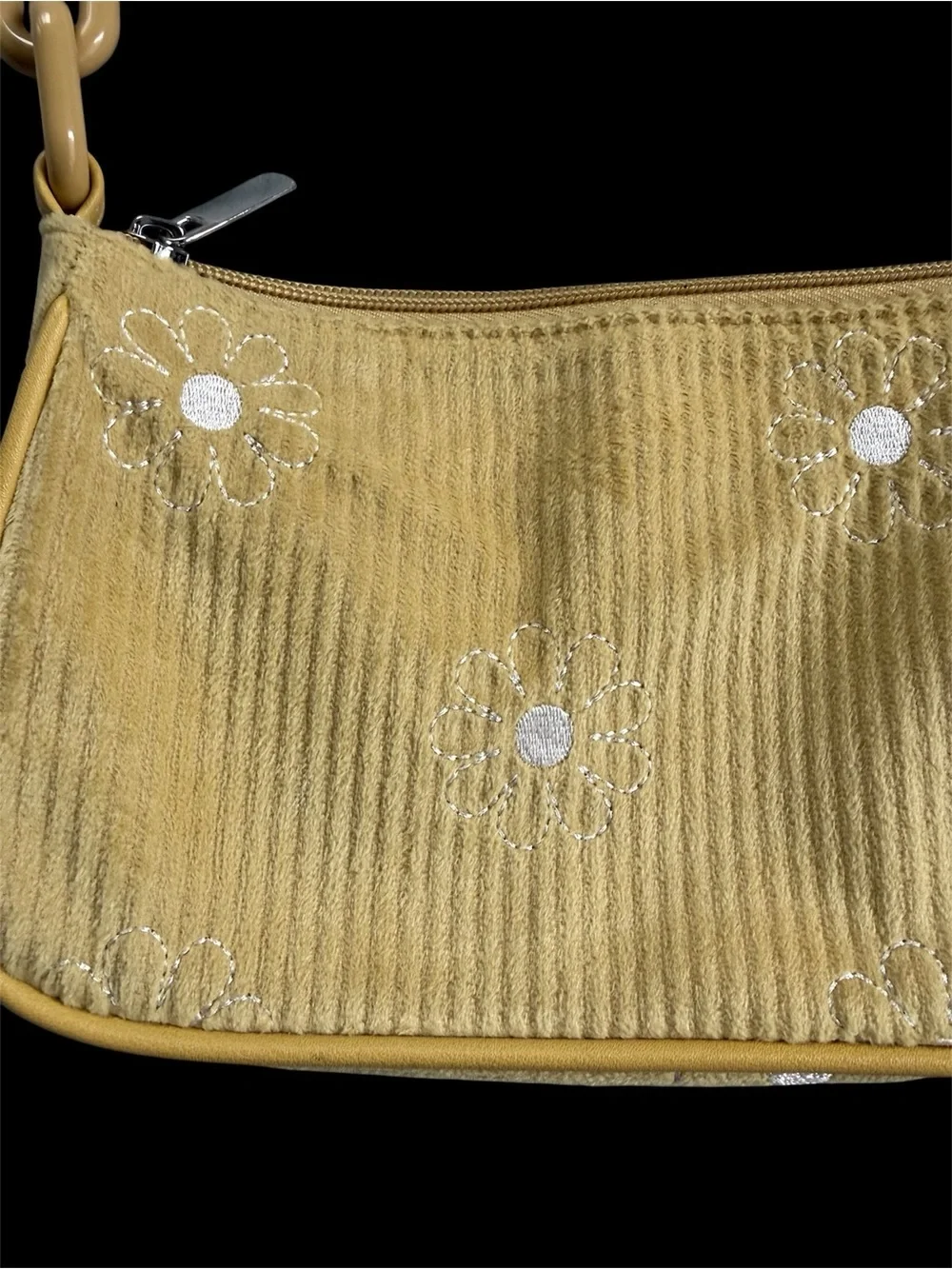 Yellow Daisies Corduroy Shoulder Bag Floral Pristine Conduroy